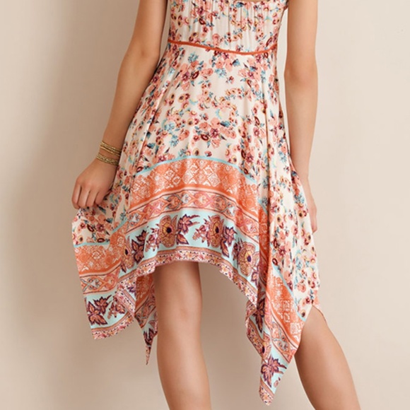 Peach Floral Print Handkerchief Dress - Picture 4 of 8